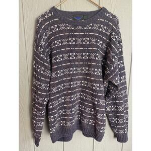 Vintage Etchings Fair Isle Sweater Gray Nordic Knit Wool Blend Crewneck LG